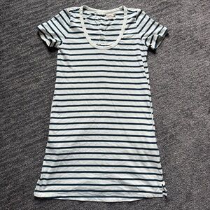 Faherty Merritt T-Shirt Dress Striped Organic Cotton Sz M Button-Back Detail